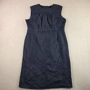 Attention Chambray Dark Denim Dress Sheath Pleated Yoke Sleeveless Sz 16